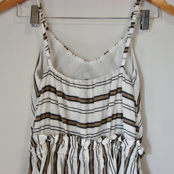 Linen Blend Dress Spaghetti Strap Lauren Vidal White Black Tan Stripe Small - Picture 9 of 12